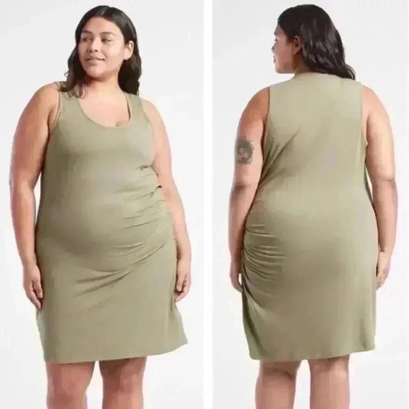 Athleta Della Dress Bodycon Breathable Cotton Blend Shadow Olive - Picture 1 of 6